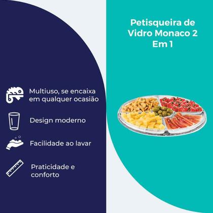 Imagem de Petisqueira Vidro Monaco, Petisqueira de Vidro 2 Em 1 para Petiscos e Frios Ruvolo