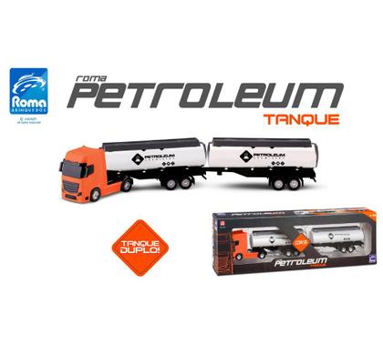 Imagem de Petroleum Tanque Roma Brinquedos Carreta Dupla Bitrem Laranja 42cm Caminhao Infantil Recreativo