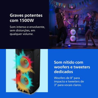 Imagem de PHILIPS, Caixa de Som Bluetooth Party Speaker, TAX4000/78, com Luzes LED, entradas USB, Auxiliar, Microfone/Guitarra e A