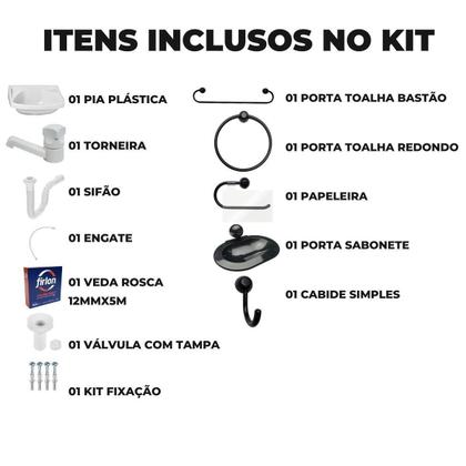Imagem de Pia Banheiro 4,8L + Kit Banheiro + Torneira + Engate + Sifão