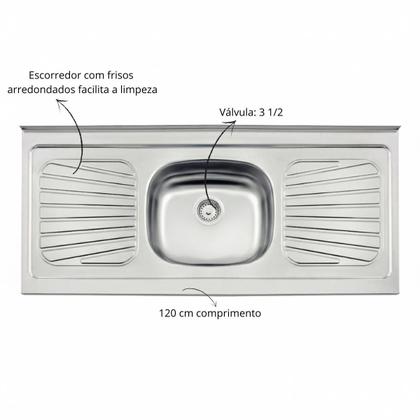 Imagem de Pia Cozinha De Apoio Em Aço Inox 120x52cm New Raggi Com Válvula E Sifão Tramontina