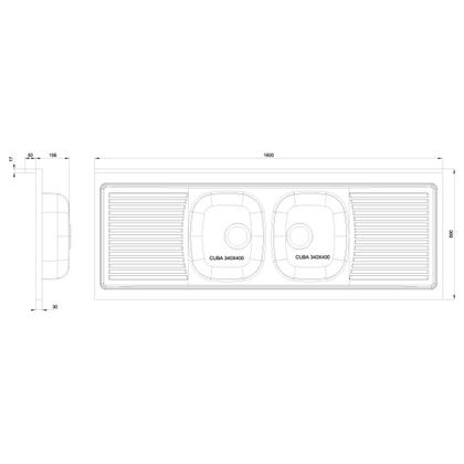 Imagem de Pia de Apoio Tramontina Ribon 2C 34 em Aço Inox 160 x 60 cm Perfecta