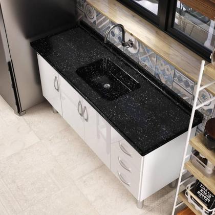 Imagem de Pia De Cozinha Mármore Sintético 150x55cm Multimóveis CR20481 Preto