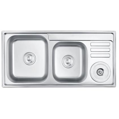 Imagem de Pia Dupla de Cozinha com Cesta de Lixo e Dispenser de Facas Inox 92x45cm Belcca PCD201-02