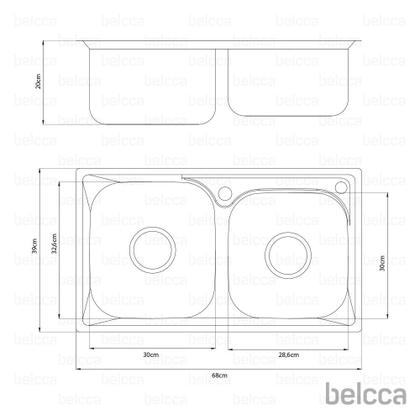Imagem de Pia Dupla de Cozinha Inox 68x39x20 Belcca PCD201-01