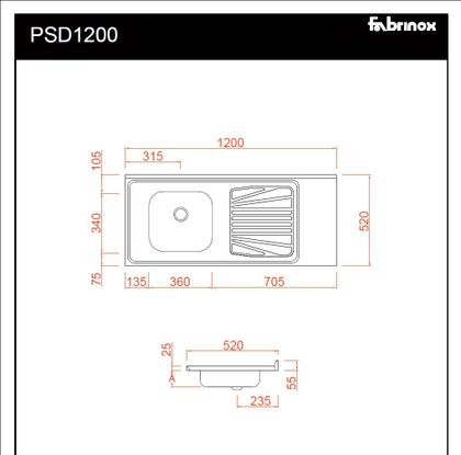 Imagem de Pia Inox Fabrinox PSD1200E 120x52cm, cuba esquerda