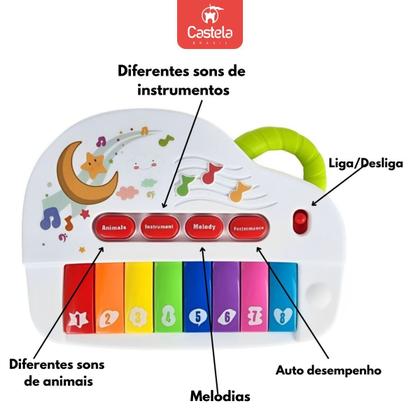 Imagem de Pianinho Infantil Musical Educativo Animais Som Luz Melodia Bebe CBS0310 - Castela