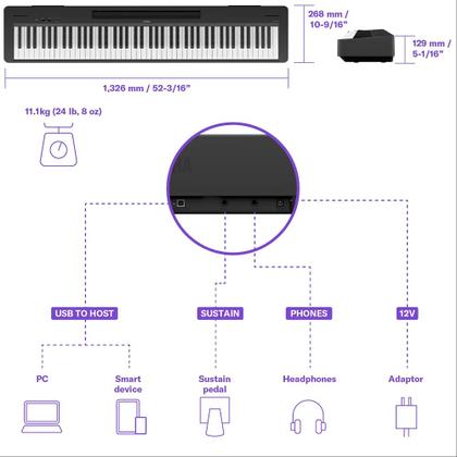 Imagem de Piano Digital P 143B Preto 88 Teclas Sensitivas Com Fonte e Pedal Yamaha