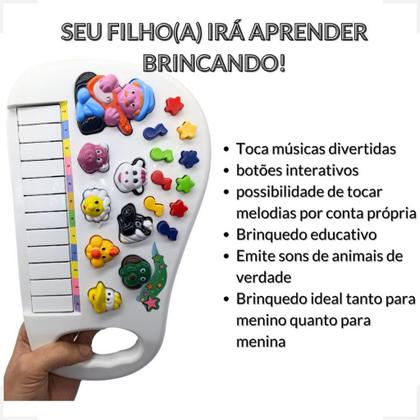 Imagem de Piano Infantil Musical Educativo Som De Animais Fazenda .(Branco)