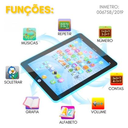 Imagem de Piano Tablet 62 Teclas Jogos Perguntas Palavras Alfabeto Educativo Branco