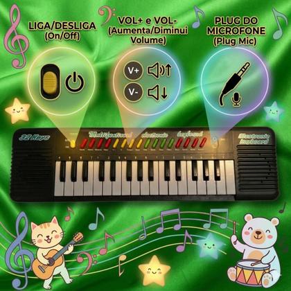 Imagem de Piano Teclado Eletronico Infantil 32 Teclas Preto Microfone