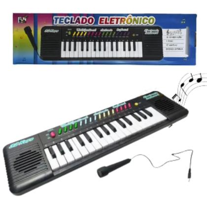 Imagem de Piano Teclado Eletronico Infantil 32 Teclas Preto Microfone