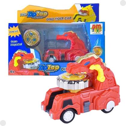 Pião Zip Zap Lançador Dino Tiger Car Vermelho 6294A - DMToys - DM