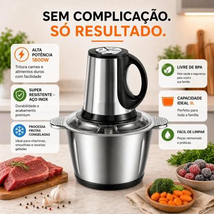 Imagem de Picador De Alimentos 3L ou 2L Moedor De Carne Mixer Elétrico Processador Cozinha Alho 110v + DESCASCADOR