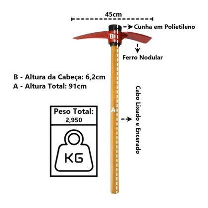 Imagem de Picareta Alvião Cabo de Madeira Encerado Cunha Polietileno