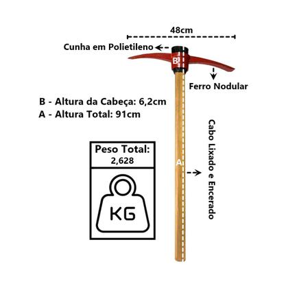 Imagem de Picareta Pá e Ponta Cabo Madeira Encerado Cunha Polietileno