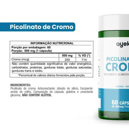 Imagem de Picolinato De Cromo 250mcg Por Caps Dose Máxima 60caps Ayeko