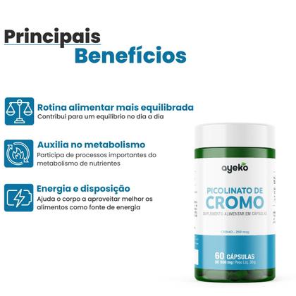 Imagem de Picolinato De Cromo 250mcg Por Caps Dose Máxima 60caps Ayeko