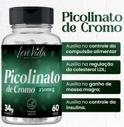 Imagem de Picolinato de Cromo 60 Cápsulas 250mcg - Leve Vida