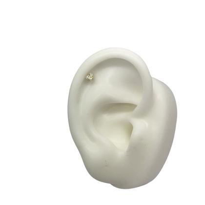 Imagem de Piercing 6mm Triangulo 3 Pedra Branca Labret Placa MicroDermal Ouro 18k K030