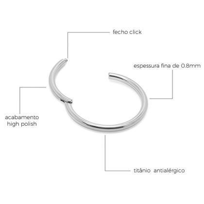 Imagem de Piercing Argola Articulada em Titânio com 0.8mm para Aba Nasal - Fininha