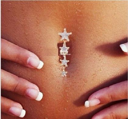 Imagem de Piercing De Umbigo Dourado Ouro Pendurado Estrela Invertido