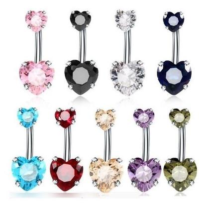Imagem de Piercing De Umbigo Prata 2 Coração Aço Cirúrgico Zircônia