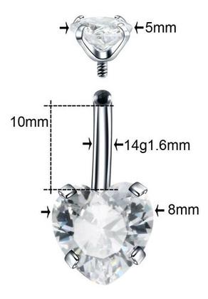 Imagem de Piercing De Umbigo Prata 2 Coração Aço Cirúrgico Zircônia