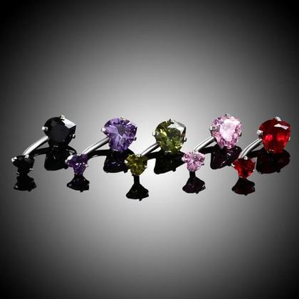 Imagem de Piercing De Umbigo Prata 2 Coração Aço Cirúrgico Zircônia