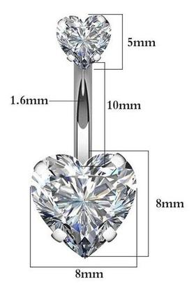 Imagem de Piercing De Umbigo Prata 2 Coração Aço Cirúrgico Zircônia