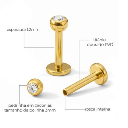 Imagem de Piercing Labret Titânio Ponto de Luz Rosca Interna