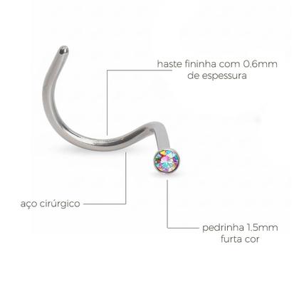 Imagem de Piercing Nostril para Nariz Aço Cirúrgico Pedra Furta Cor