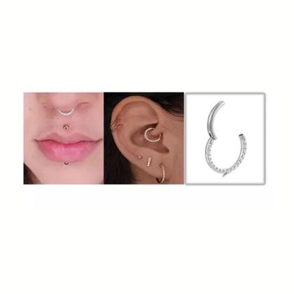 Imagem de Piercing Titanio Argola Fecho Click Cravejada Mamilo Orelha Prata