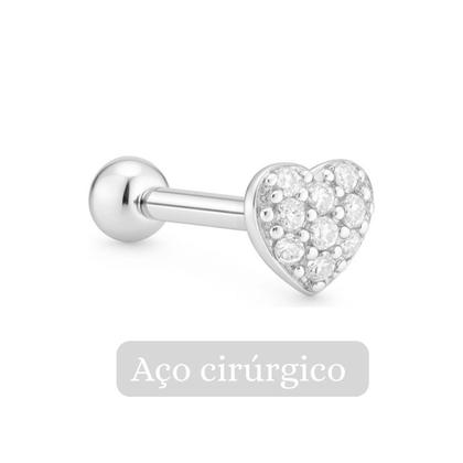 Imagem de Piercing Tragus Coração Cravejado Aço Cirurgico Delicado