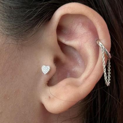 Imagem de Piercing Tragus Coração Cravejado Aço Cirurgico Delicado