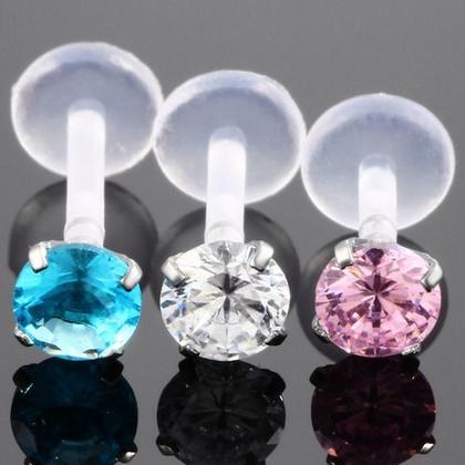 Imagem de Piercing Tragus Labret Pt De Luz Aço Bioplast Zirconia 3 Mm