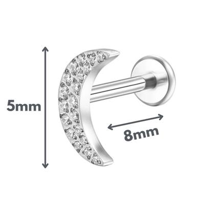 Imagem de Piercing Tragus Lua cravejado  zircônias rosca interna prata