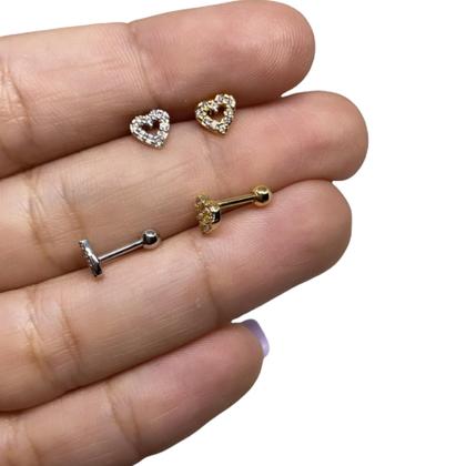 Imagem de Piercing Tragus Orelha Coração Vazado Pedra Zircônia