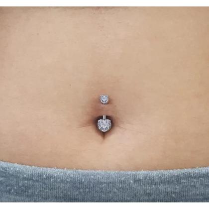 Imagem de Piercing Umbigo Aço Cirúrgico Zircônias Coração Duas Pontas
