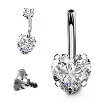 Imagem de Piercing Umbigo Aço Cirúrgico Zircônias Coração Duas Pontas