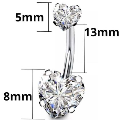 Imagem de Piercing Umbigo Aço Cirúrgico Zircônias Coração Duas Pontas