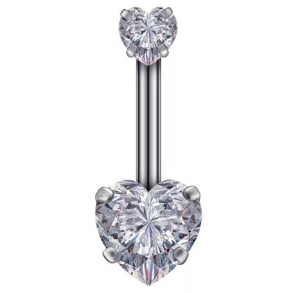 Imagem de Piercing Umbigo Aço Cirúrgico Zircônias Coração Duas Pontas