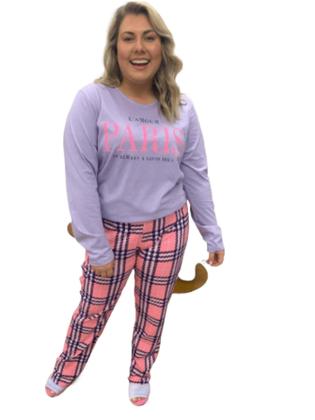 Pijama 100% Algodão Feminino Plus Size Manga Comprida e Calça