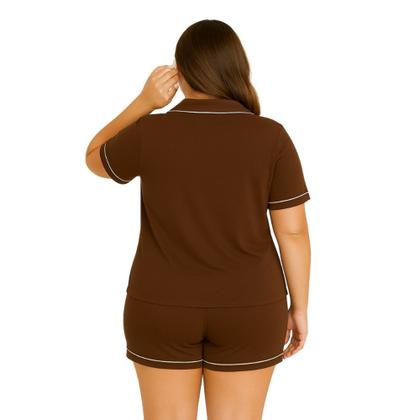 Imagem de Pijama Americano Curto Gola Botão PLUS SIZE 50 52 54 56 -c11 BRENDA PLUS