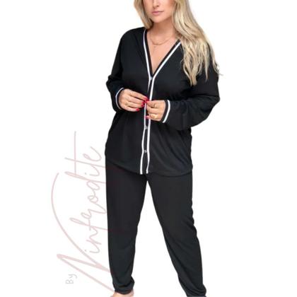 Pijama Americano Feminino Adulto Manga Longa Inverno Botão - Prime Lingerie Imagem de Pijama Americano Feminino Adulto Manga Longa Inverno Botão