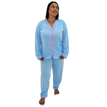 Imagem de Pijama Americano Feminino Botões Plus Size Adulto Poliester