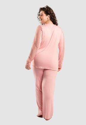 Imagem de Pijama Americano Plus Size Em Viscose Com Renda Na Manga Rosê