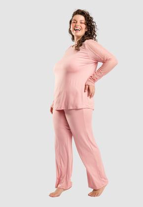 Imagem de Pijama Americano Plus Size Em Viscose Com Renda Na Manga Rosê