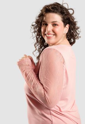 Imagem de Pijama Americano Plus Size Em Viscose Com Renda Na Manga Rosê