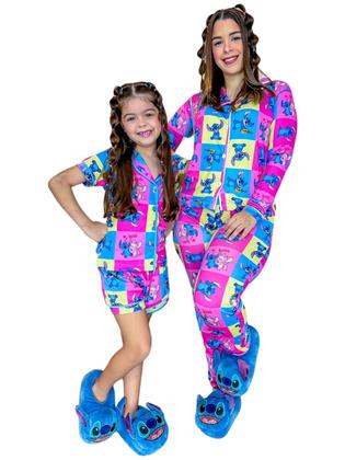 Imagem de Pijama Americano Stitch Aberto Manga Longa Festa do Pijama